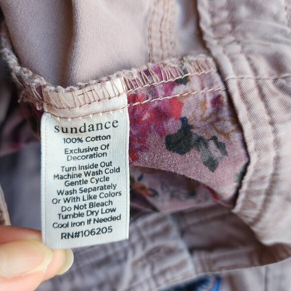 Sundance Vivant Floral Embroidered Cargo Ankle-Zip Cropped Pant Zip Pocket Lilac - Picture 11 of 11